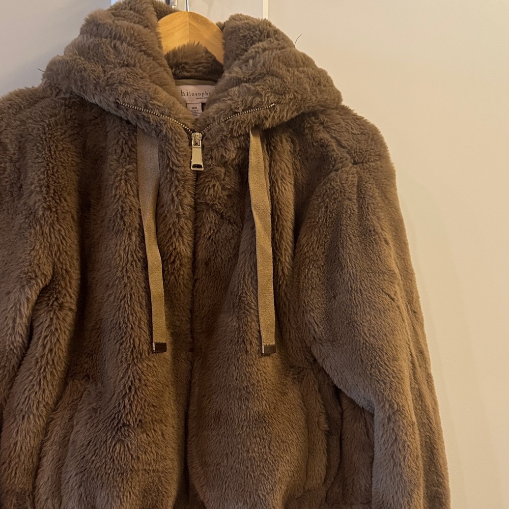 Philosophy Brown Faux Fur Hooded Jacket NWOT